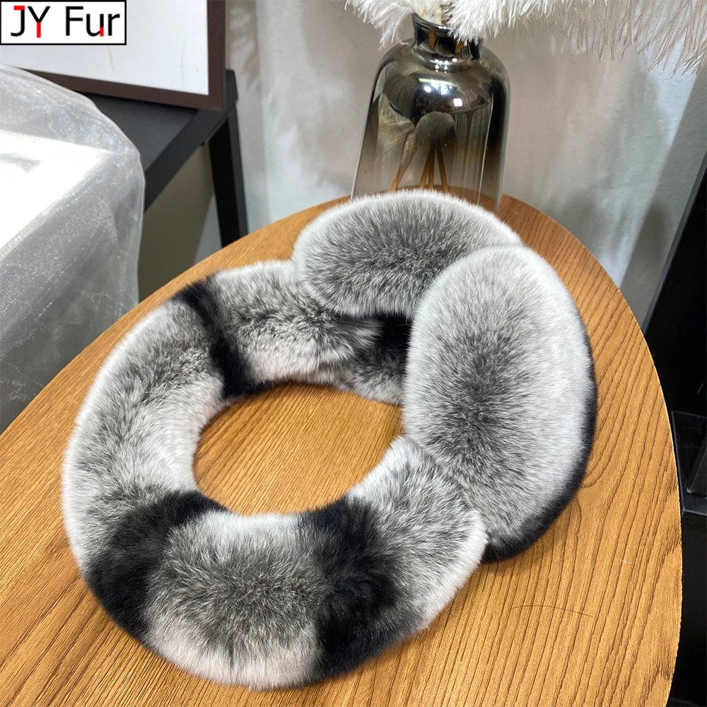 Ear Muffs for Women Winter EarWarmers Soft Warm Cable Furry Real Rex Rabbit Ear Covers for Cold Weather