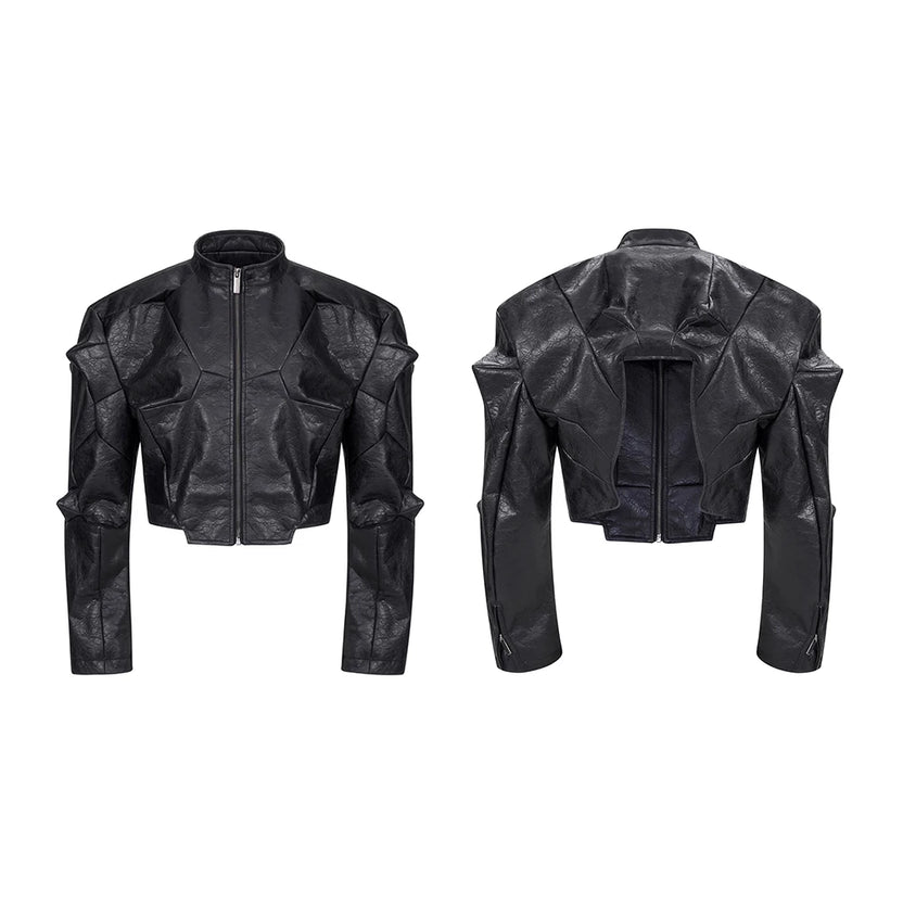 Mauroicardi Vår Höst Cool Snygg Kort Dekonstruerad PU-läderjacka Herr Lyxig Designer Punkstil Kläder Streetwear
