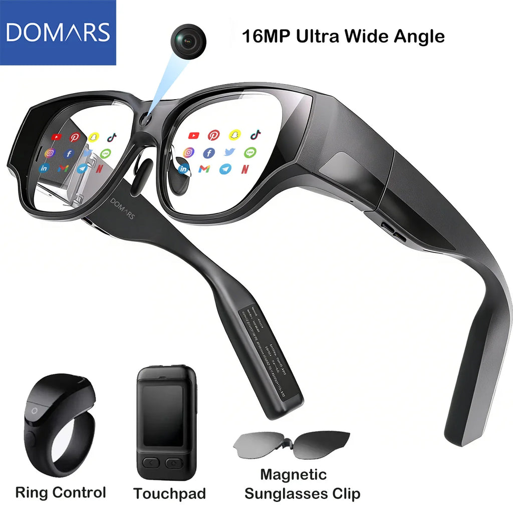 Domars AIR3 AR Smart Glasses 16MP Camera AI Real-Time Text Translation 1080P Virtual Screen Augmented Reality With Ring
