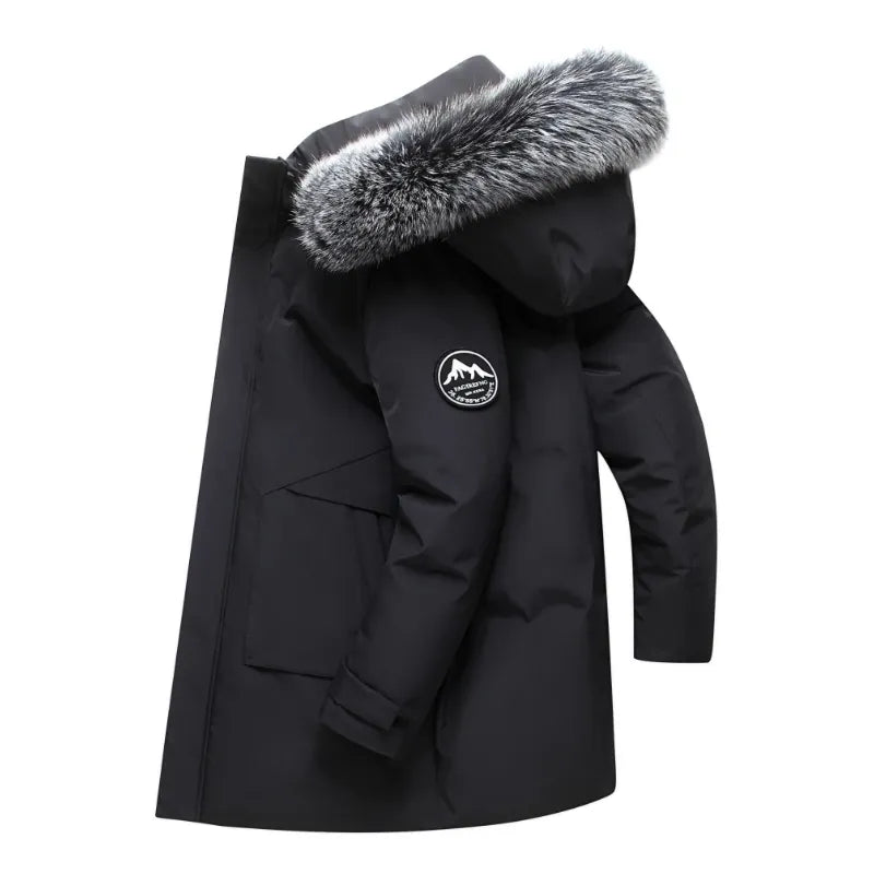 Autumn Winter Long Men Windproof Down Jacket Coats Mens Warm White Duck Down Hooded Jacket Parkas Multi Pockets Overcoat Male