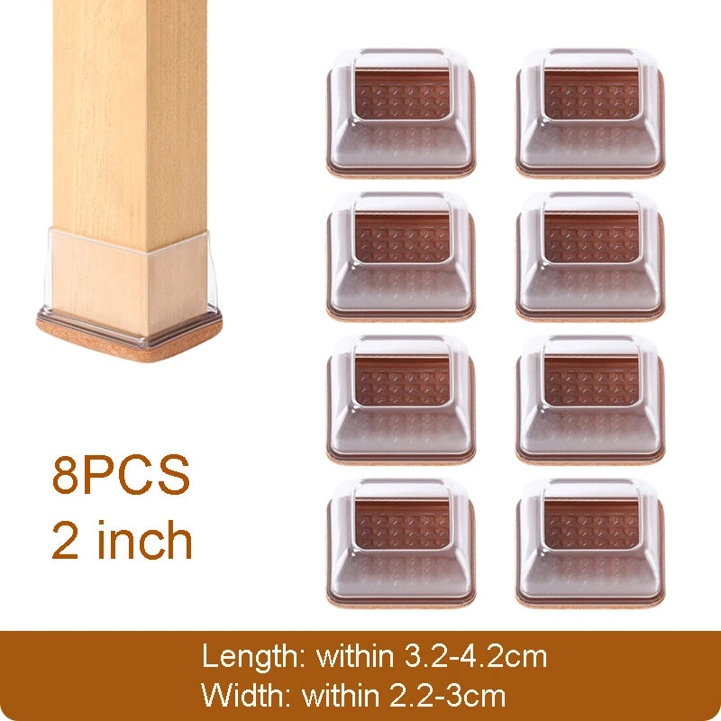 8PCS Chair Leg Foot Cushion Protective Rectangle Furniture Rubber Feet Pads Table Chair Leg Foot End Caps Foot Covers Protectors