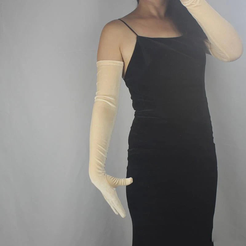Velvet Gloves 70cm Extra Long Black Opera Female High Elastic Swan Velour Gold Velvet Touchscreen Women Evening Gloves WSR26