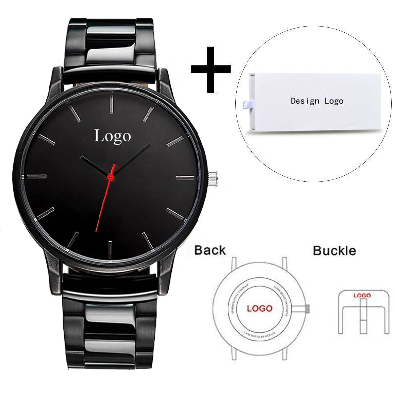Personal Mark Black Tone Stainless Steel Classic Men's Wristwatch Customized Family Photo Picture Watch Gift Relogio