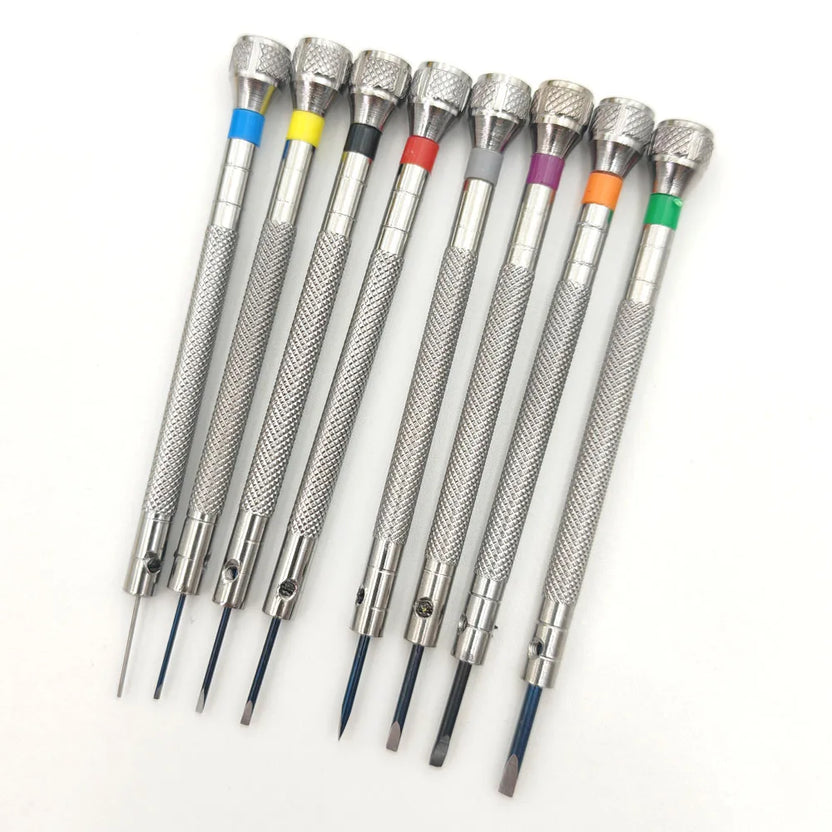 100% Brand New 8pcs/Lot 0.6mm~2.5mm Assort Slotted Flat Screwdrivers Set, Jewellers Watch Screwdriver for Watchmakers