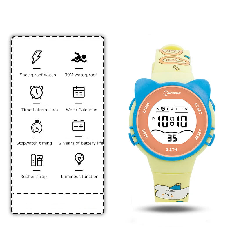 Children Watch Girls Cute Cartoon Electronic Watches Waterproof Alarm Clock Multi Functional Boys Student Wristwatch