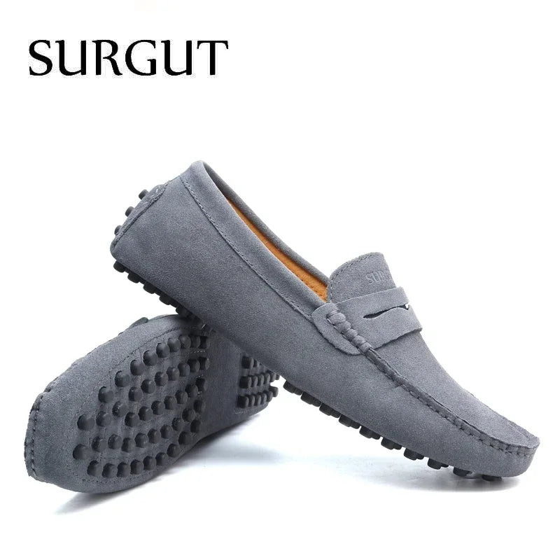 SURGUT Brand Fashion Summer Style Soft Moccasins Men Loafers High Quality Genuine Leather Shoes Men Flats Gommino Driving Shoes