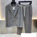 Fashion Suit Men's Spring Autumn Long Sleeve High-End Casual Korean Slim Two-Piece Set Solid Wrinkle Blazer With Lining Outfits