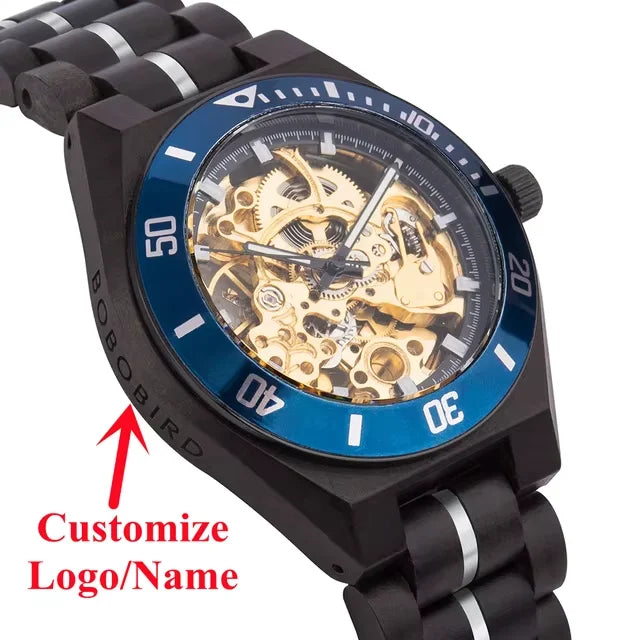 BOBO BIRD Wooden Mechanical Automatic Wristwatch for Men with Luminous Hands