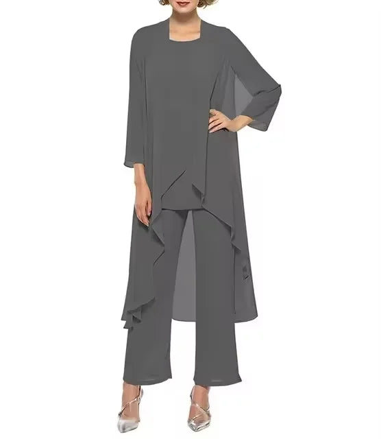 Womens 3-Pieces Set Mother of Bride Dress Party Dress Pant Suits Bussiness Elegant Formal Chiffon Plus Size for Formal Wedding
