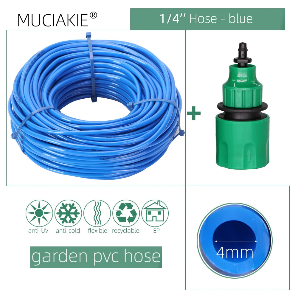 Manguera de agua para jardín de 10/20/25/40 metros, 4/7 mm, con conector rápido, tubo de riego por microgoteo y nebulización, manguera de PVC de 1/4'', nueva.