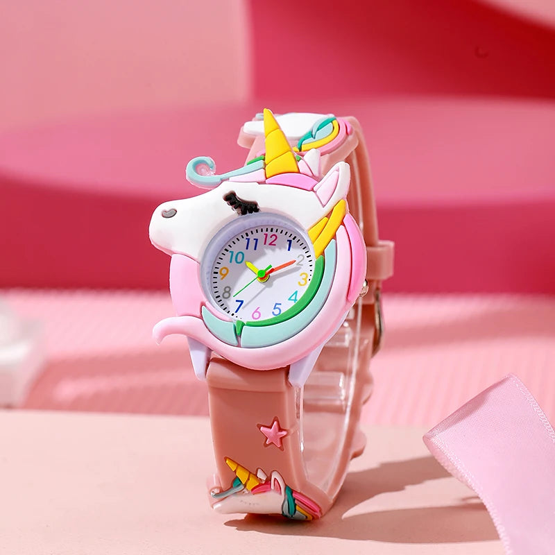 Nuevo reloj de cuarzo para niños y mujeres con diseño de dibujos animados, informal, a la moda, con correa de silicona, motivos de unicornio, Saturno, arcoíris y meteoritos