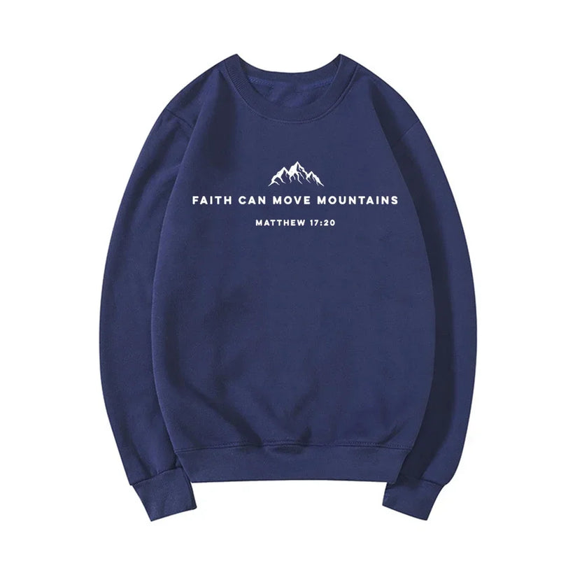 Bluza z napisem Faith Can Move Mountains Chrześcijańska bluza bez kaptura Bluza z cytatem z Biblii Bluza z kapturem Jesus Faith Modna odzież damska góra