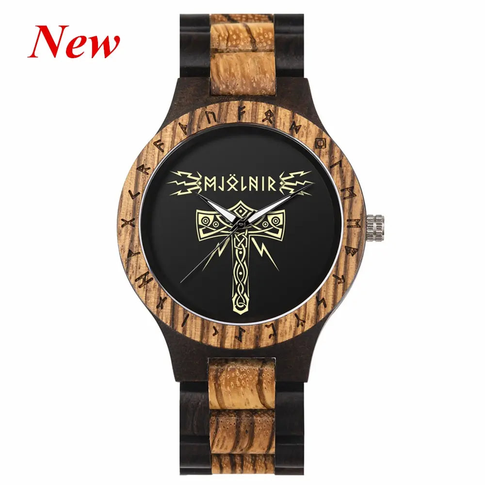 BOBO BIRD Watches for Man Viking Odin Rune Men Quartz Wristwatches Cultural Totem Dail With Wooden Strap Reloj De Hombre