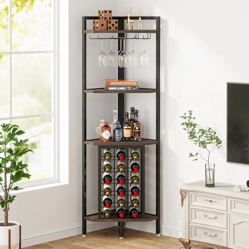 Tribesigns Wine Rack Bar Cabinet 4 Tier Corner Shelf With Glass Holder