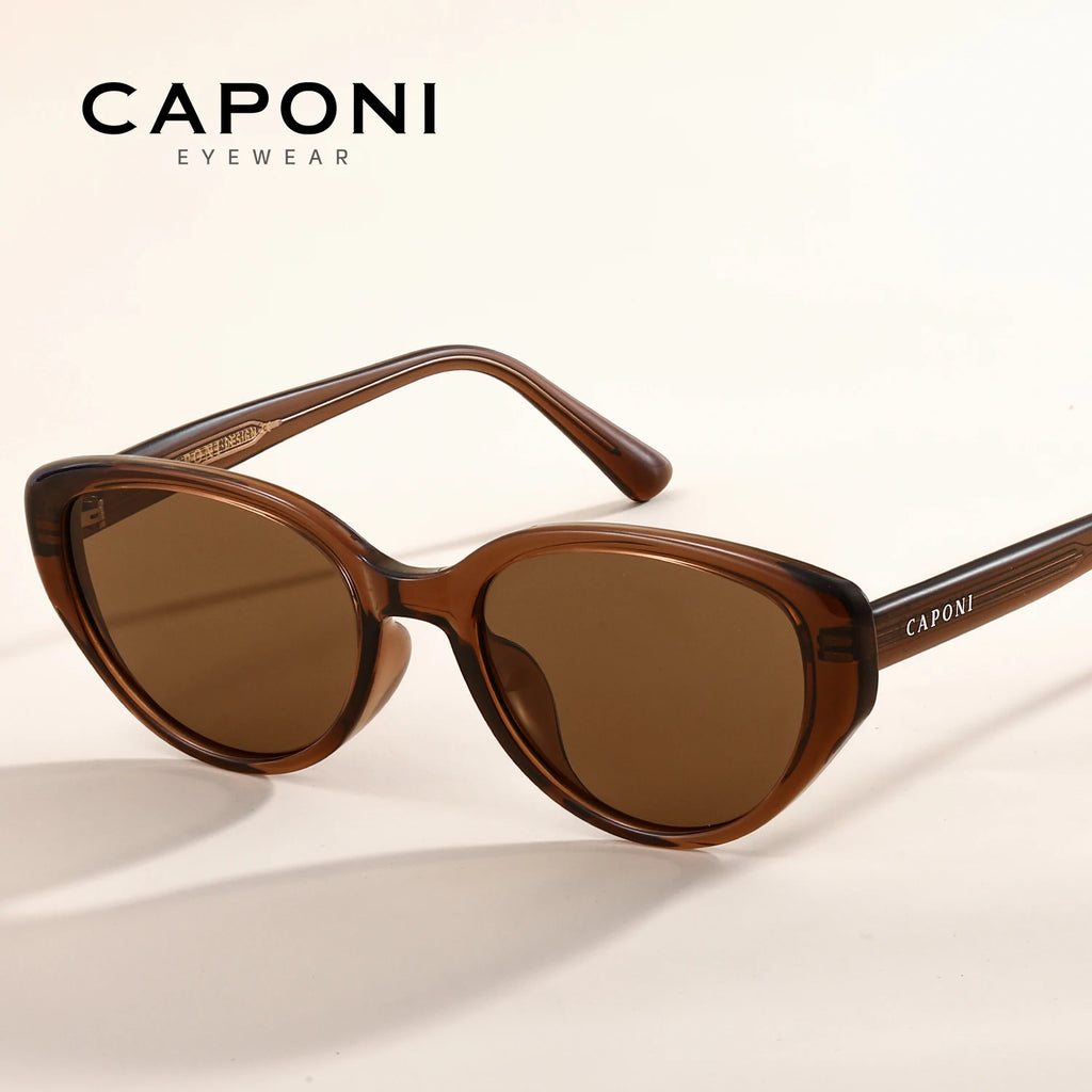 CAPONI Polariserade Cat Eye-solglasögon för dam, bruna UV400-linser
