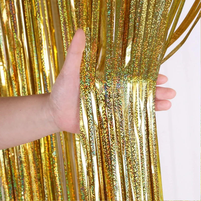 1PC 78.74 inch Party Backdrop Curtains Glitter  Tinsel Fringe Foil Curtain Birthday Wedding Decoration Adult Anniversary Decor