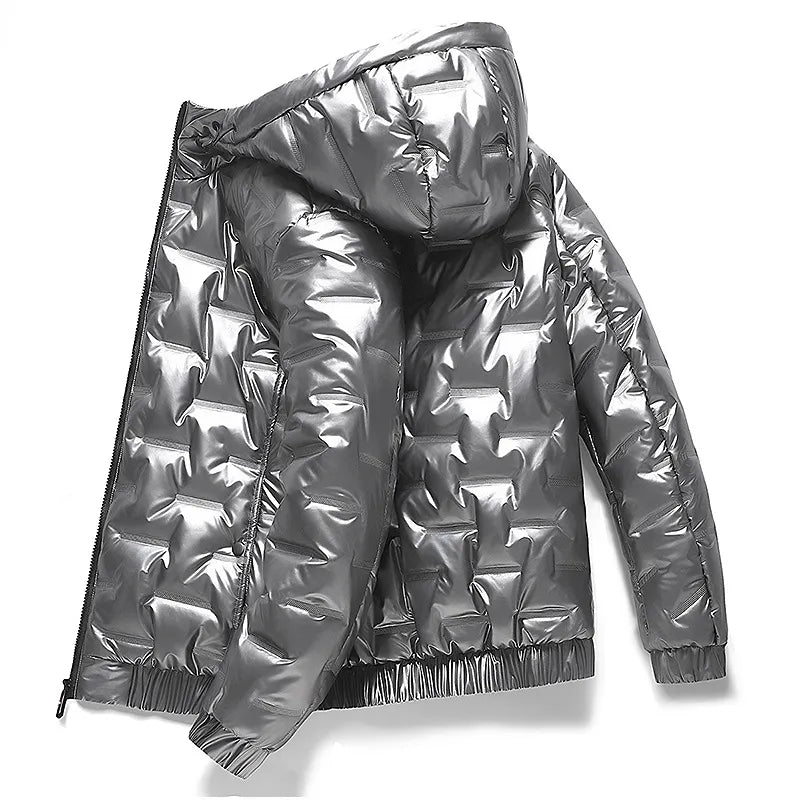 NONEAIR Chaquetas gruesas y cálidas de color negro brillante para hombre, ropa de abrigo, parkas con capucha para invierno, abrigos térmicos de moda, cortavientos para hombre