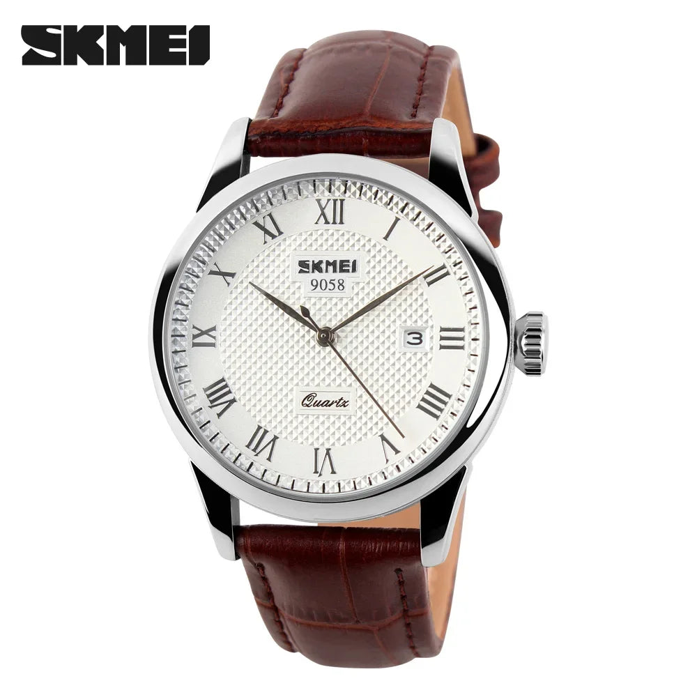 SKMEI 9058 Quartz Leather Strap Watch for Men and Women