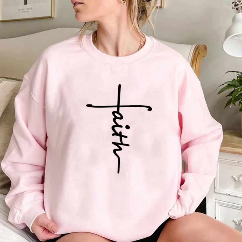 Bluza z napisem Faith chrześcijańska odzież bluza z kapturem Faith Cross damska bluza z okrągłym dekoltem religijny top bluza z długim rękawem z kapturem