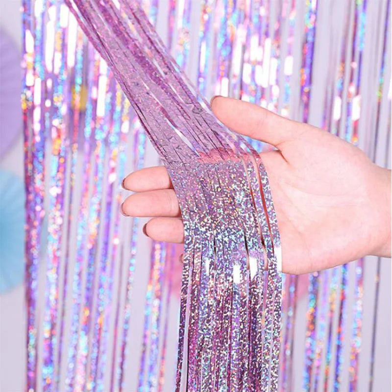 1PC 78.74 inch Party Backdrop Curtains Glitter  Tinsel Fringe Foil Curtain Birthday Wedding Decoration Adult Anniversary Decor