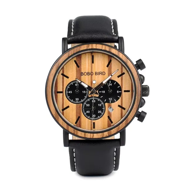 BOBO BIRD Wooden Watch Men's Quartz Wristwatch Military Chronograph Top Fashion Waterproof Clcok Great Gift Box Reloj Hombre