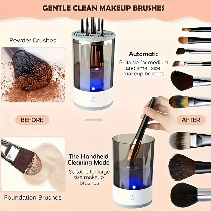 Limpiador de brochas de maquillaje alimentado por USB, inodoro, sin batería, accesorio esencial de belleza, lavadora y secadora de brochas, listo para usar