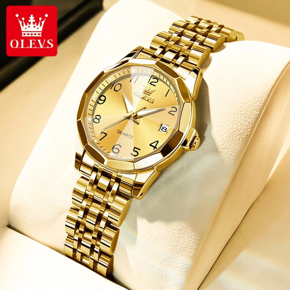 OLEVS 9970 Luxury Quartz Watch Classic Rhombus Mirror Waterproof Digital Dial Men's Watch Women's Watch Date Week Couple Watch