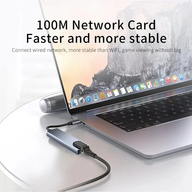 TelDaykemei Hub USB-C 8 w 1 z HDMI 4K, RJ45, czytnikiem kart SD/TF