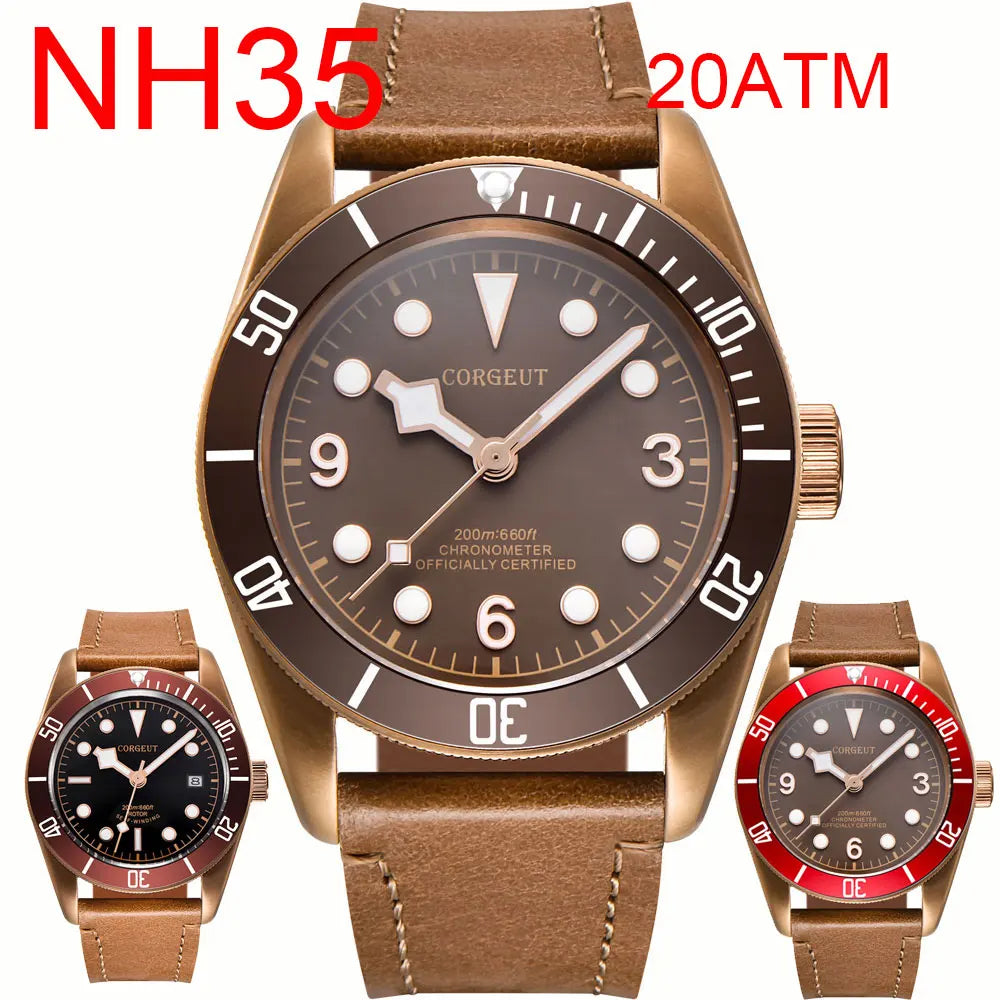Custom Logo NH35A Miyota Sport 20ATM Watch PVD Coffee Bronze Case Sapphire Glass Luminous Deployant Clasp Deepwaterproof