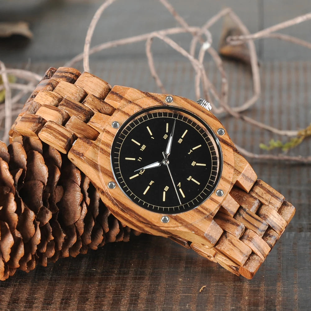 Reloj de madera para hombre en liquidación, logotipo con nombre personalizado, reloj de pulsera de cuarzo para hombre, correa de madera de cebra, reloj de moda personalizado para hombre, regalo