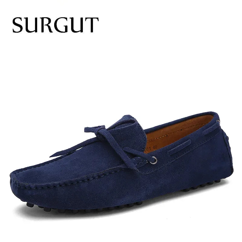 SURGUT Brand New Fashion Summer Spring Men Driving Shoes Loafers Real Leather Boat Shoes Breathable Male Casual Flats Loafers