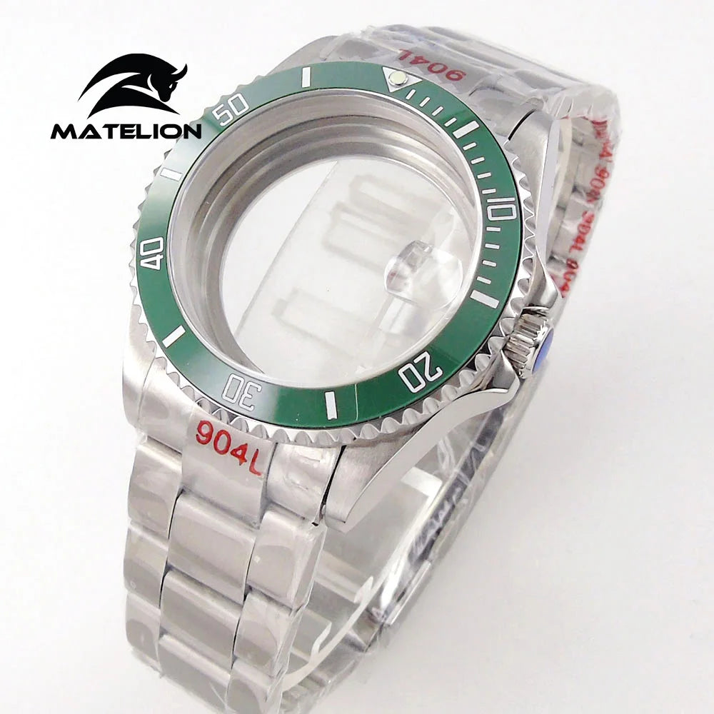 Koperta do zegarka Matelion 20ATM Dive 40mm SUB, pasuje do mechanizmów NH35, NH34 GMT, ETA 2824, PT5000, stalowa bransoleta, szafirowe szkło, 120 kliknięć, przesuwane zapięcie