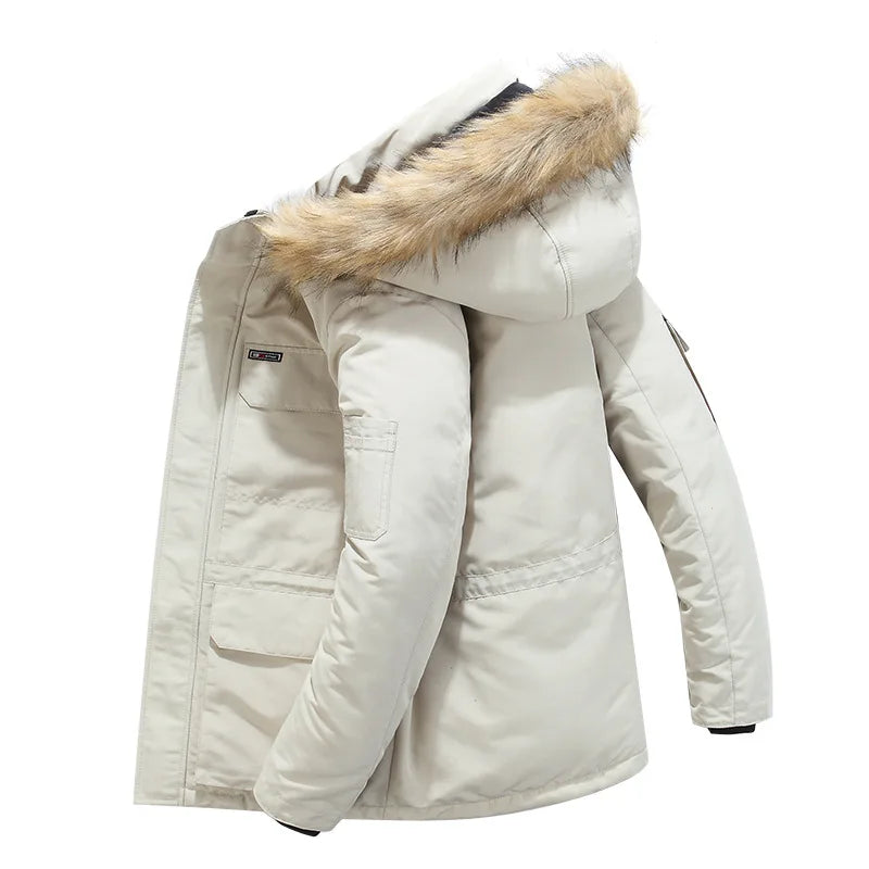 Parka de invierno con forro de piel y capucha para hombre, chaqueta de plumón de pato, abrigo cortavientos, prenda de abrigo gruesa para exteriores, resistente hasta -30 grados