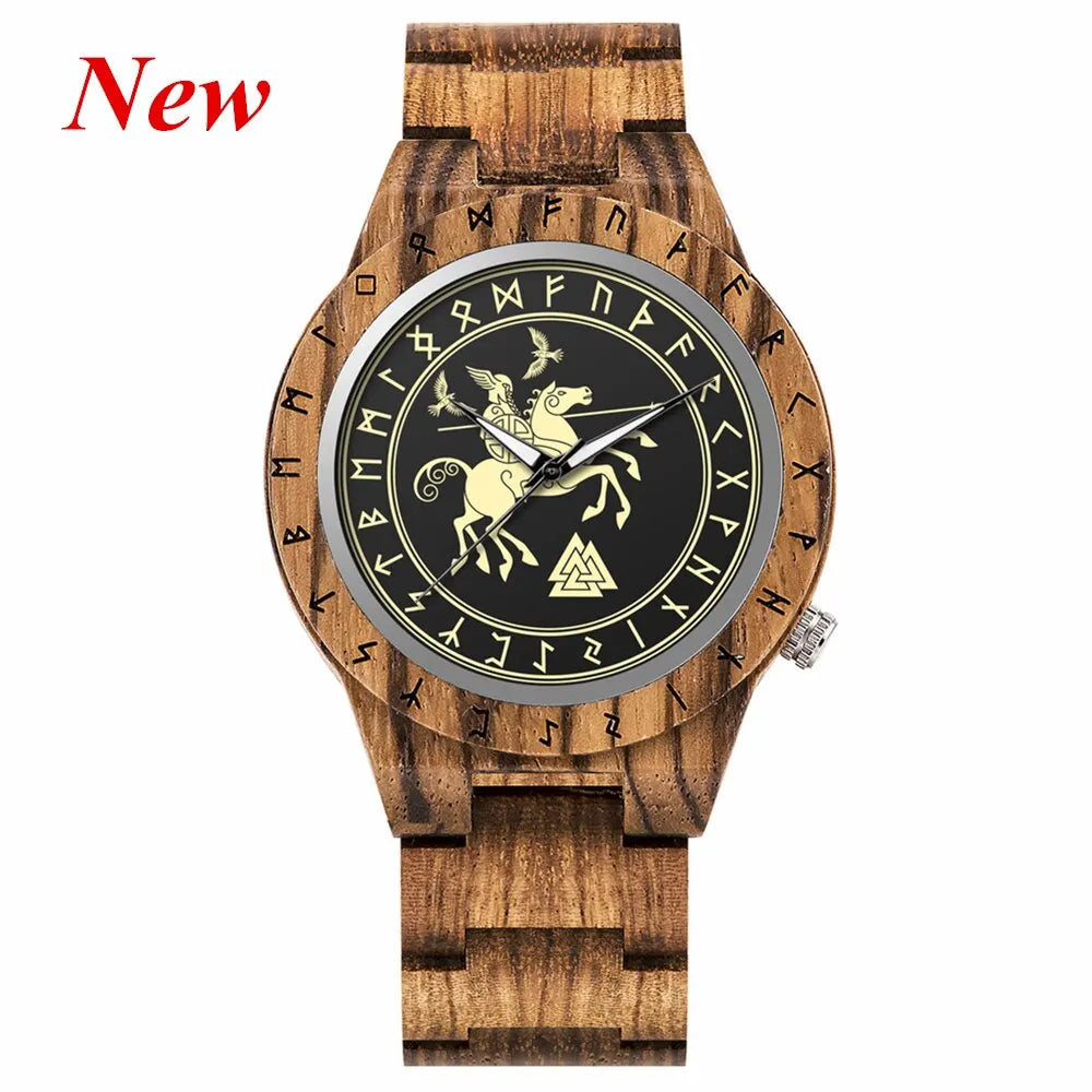 BOBO BIRD Watches for Man Viking Odin Rune Men Quartz Wristwatches Cultural Totem Dail With Wooden Strap Reloj De Hombre