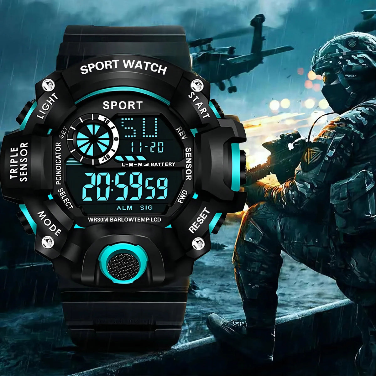 Reloj deportivo electrónico para hombre, esfera grande, multifuncional, resistente al agua, luminoso, con alarma, reloj militar para niño y hombre