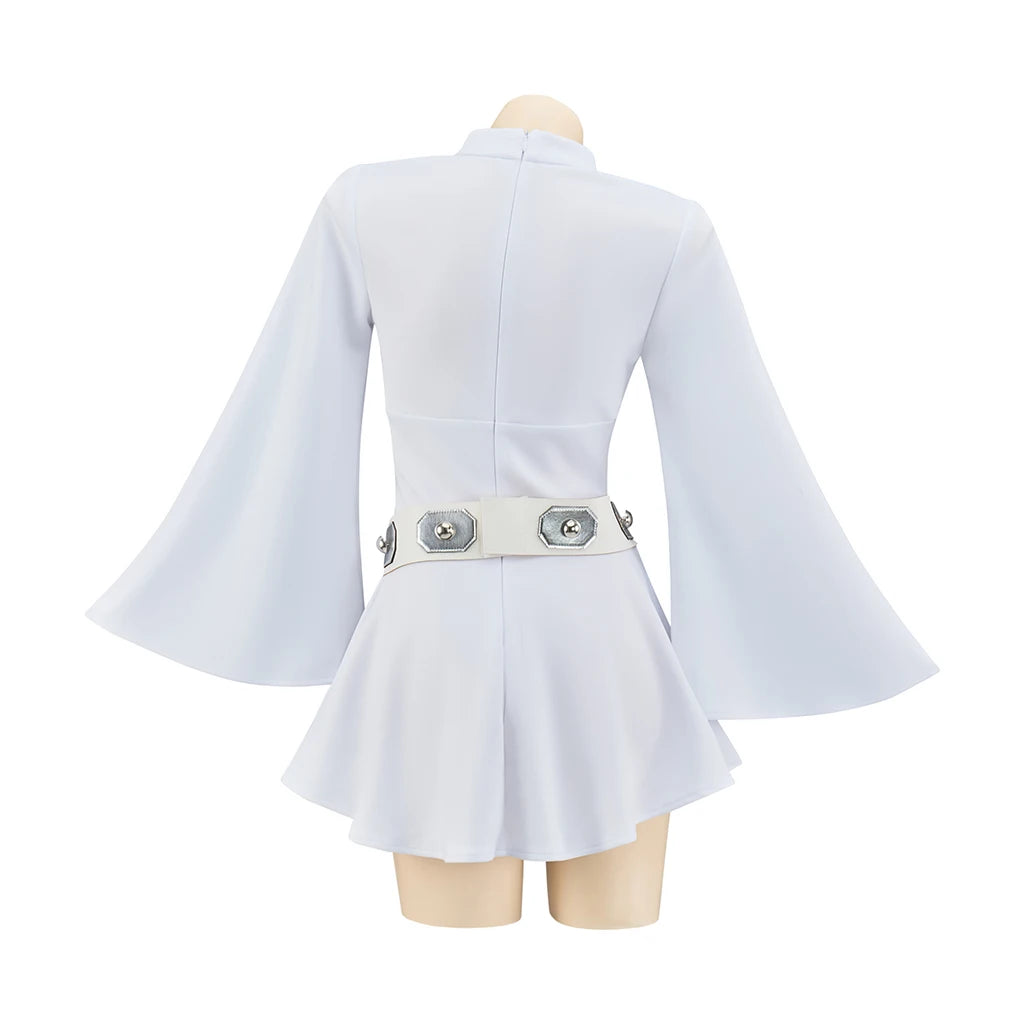 Prinsessan Leia cosplay-kostym vit polyesterklänning för kvinnor