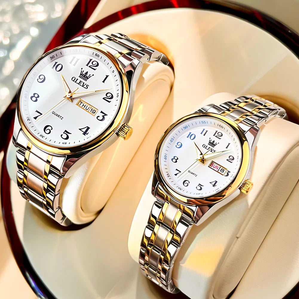 OLEVS Top Brand Couple Quartz Watches Waterproof Luminous Wristwatch for Lover Date Men‘s and Women's Wristwatch Simple Fashion