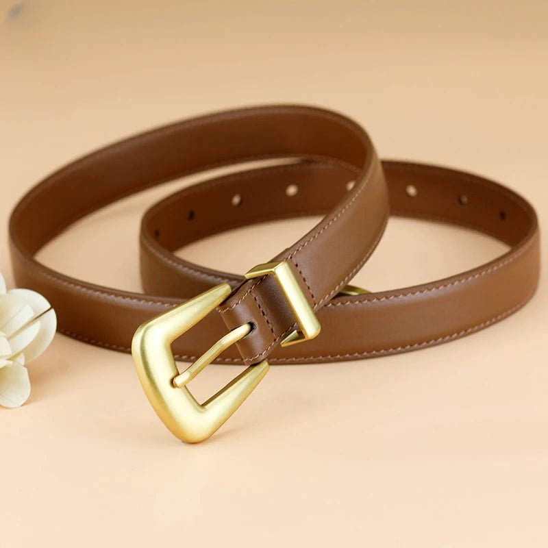 Cinturón de piel auténtica para mujer, cuero color burdeos con hebilla de metal dorado, cinturones de moda casual de lujo para vaqueros y vestidos