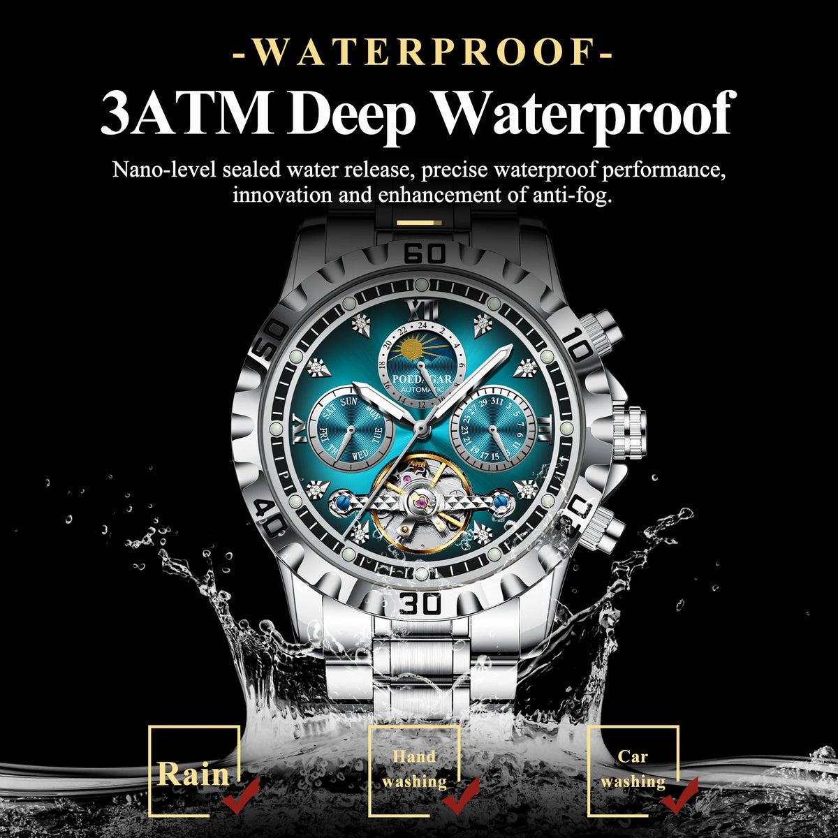 POEDAGAR Lovers Wristwatch Mechanical Waterproof Boyfriend Watch Hollow Tourbillon Automatic Stainless Steel Men's Watches Reloj