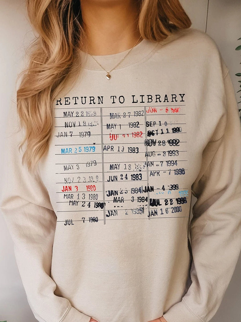 Vintage Library Rainbow Sweatshirt Return to Library Card Book Due Date Shirt Reader Gift for Librarian Trendy Apparel Top
