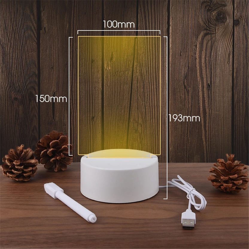 Transparent lysande LED-nattlampa, USB-driven självlysande akryl-nattlampa, raderbar anslagstavla, kalender, skrivbordsdekoration