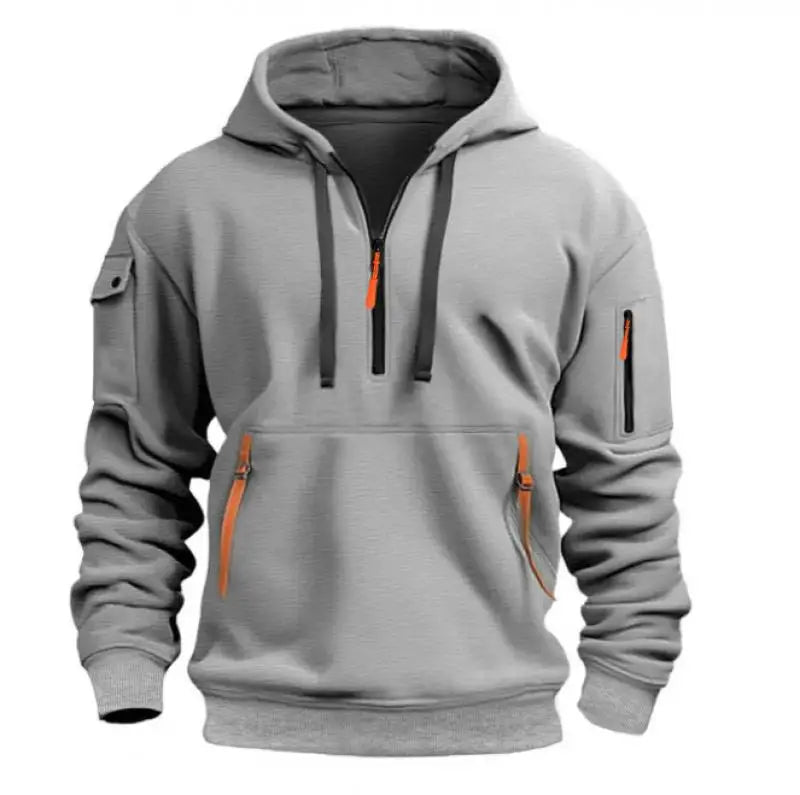 Autumn Winter Men's Hooded Hoodies Solid Long Sleeve Multi-Pocket Zipper Pullover Sports Sweatshirt Harajuku Casual Streetwear