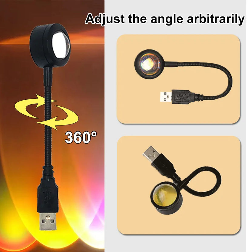 1x USB solnedgångslampa LED regnbåge neon nattlampa projektor fotografi vägg stämningsbelysning för sovrum hem rumsdekoration present