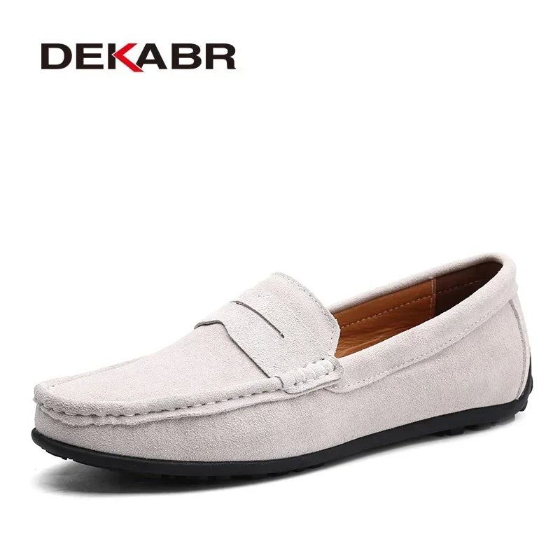 Mocasines DEKABR de talla grande 38~49 para hombre, zapatos náuticos de moda en piel auténtica, calzado plano casual de marca para hombre