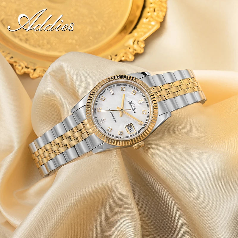 ADDIES New Luxury Women's Watches 28mm Sapphire Glass 50m Waterproof 316L Stainless Steel Business Quartz Wristwatch for Woman