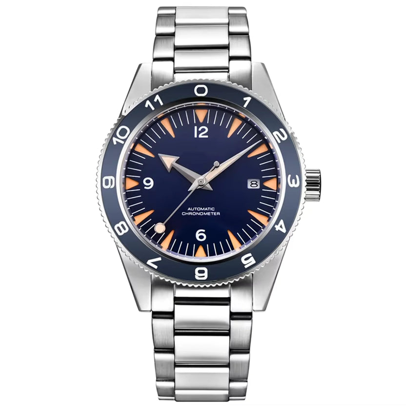 Męski zegarek 41 mm z własnym logo, luksusowy zegarek biznesowy z mechanizmem automatycznym NH35, szafirowe szkło, datownik, zegarek nurkowy