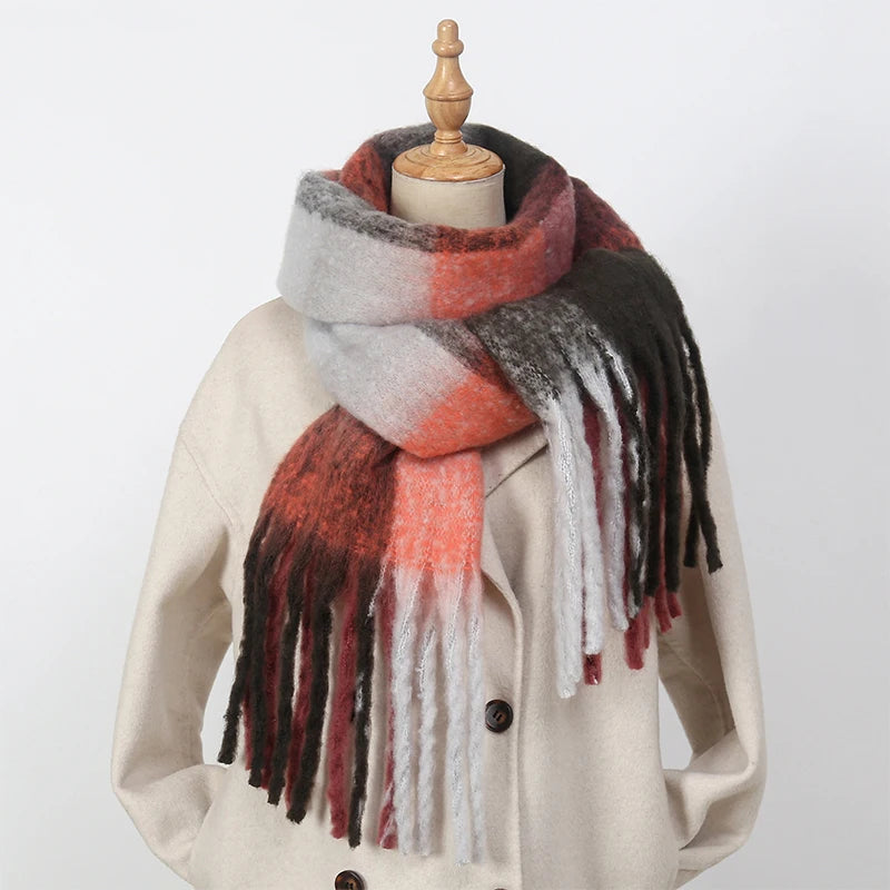 2026 Winter Thick Warm Scarf Women Cashmere Shawl and Wraps Pashmina Neckerchief Bufanda Female Rainbow Hairy Tessel Echarpe New