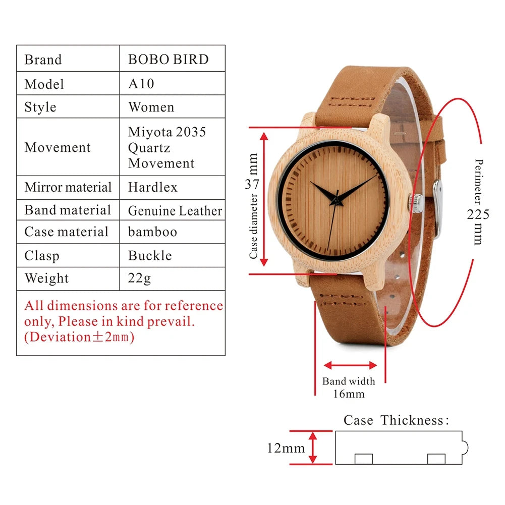 BOBO BIRD Bamboo Wood Quartz Couple Watches with Leather Bands