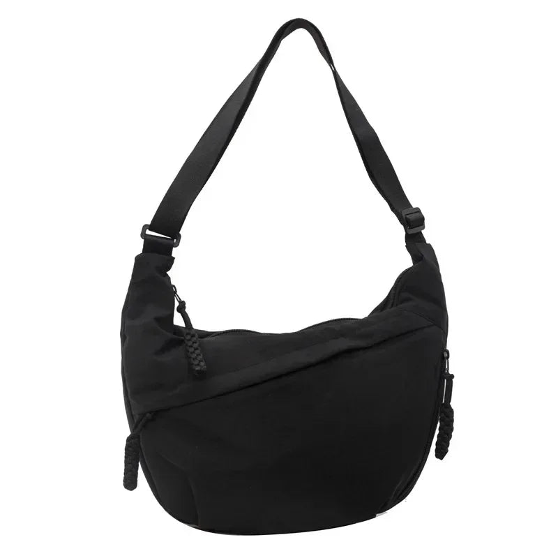Trendig axelväska i mjukt tyg för kvinnor, enfärgad, studentstil, avslappnad stor handväska, crossbody-väska, hobo-väska för damer