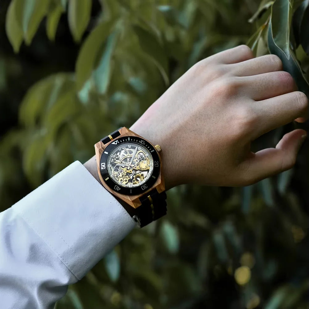 BOBO BIRD Wooden Mechanical Automatic Wristwatch for Men with Luminous Hands